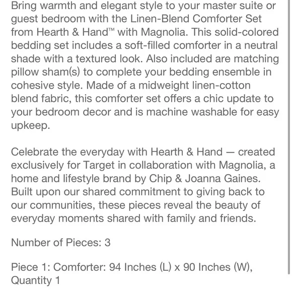 HEARTH&HAND Full/queen linen blend comforter and set of shams Jet gray Comforters